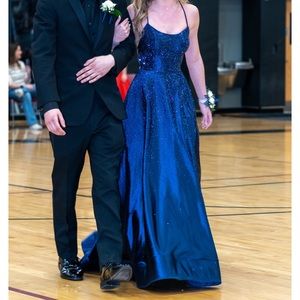 Navy blue prom dress with UV gems